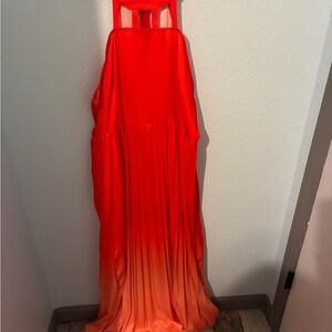 Vibrant Orange Red to light Orange Maxi Dress